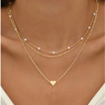 Set de Collares Perla y Corazón Chapado en Oro