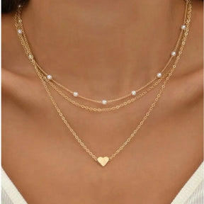 Set de Collares Perla y Corazón Chapado en Oro